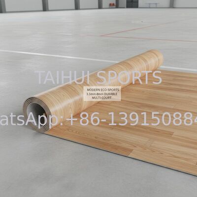 Sol sportif en PVC super résistant à l'usure, antidérapant et imperméable pour terrains de basket-ball, de volley-ball et de badminton